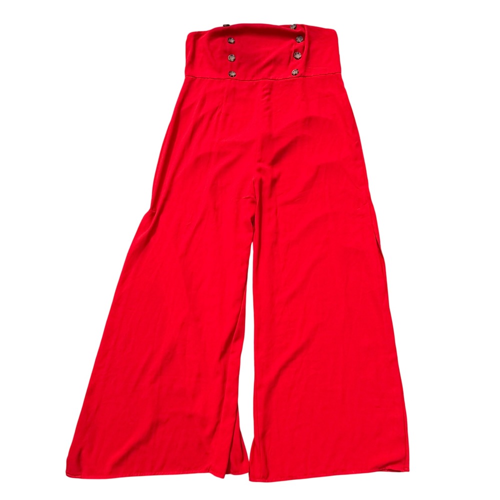 Forever 21+ Womens 2X Red Sleeveless Wide Leg Jumpsuit‎ High Waist Button Detail